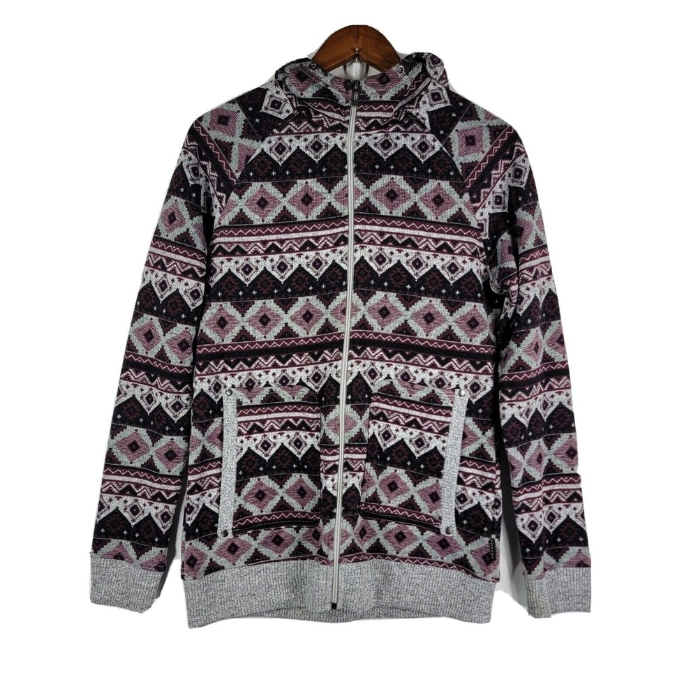 Empyre Full Zip Hoodie Aztec Print Maroon Gray Women's Large
